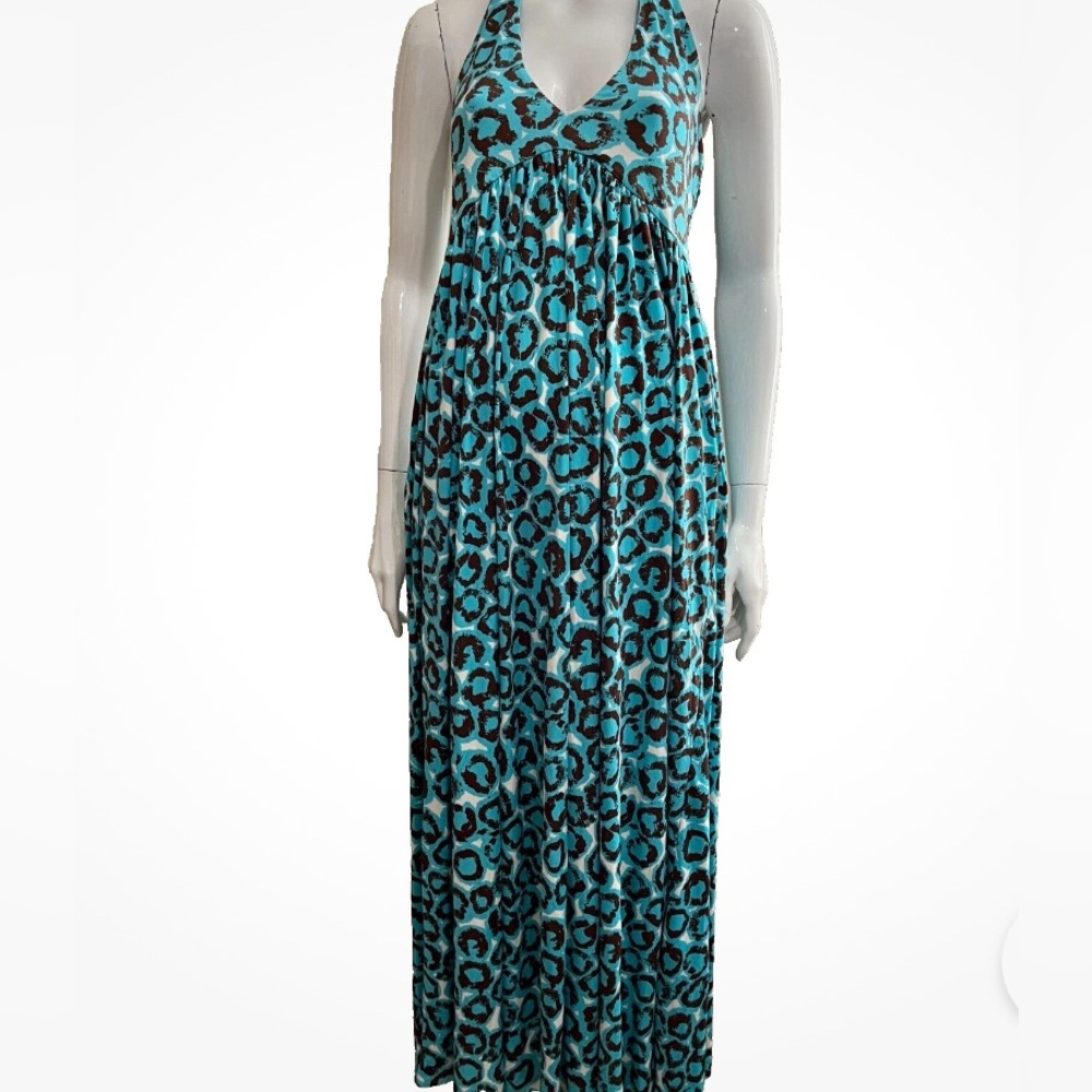 Diane von Furstenberg Franz silk Halter maxi dress in turquoise Pattern Sz 6